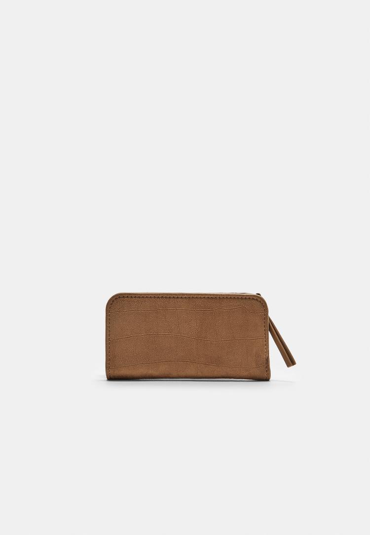 zipped faux suede wallet