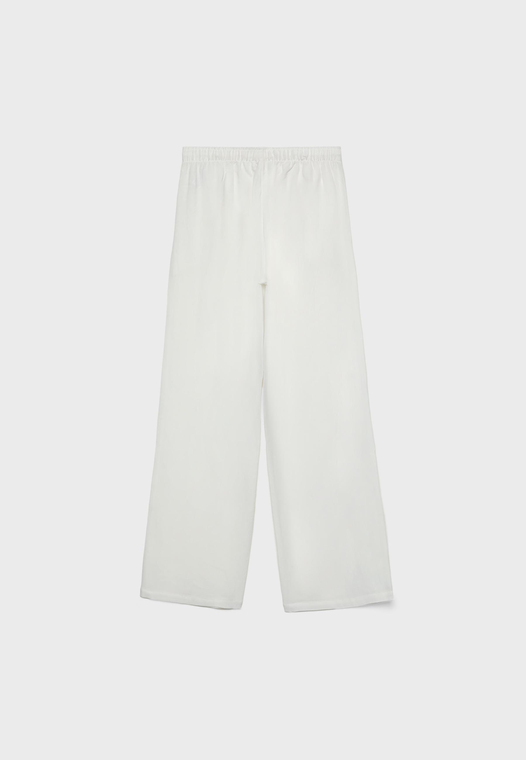 Linen-effect drawstring trousers — White