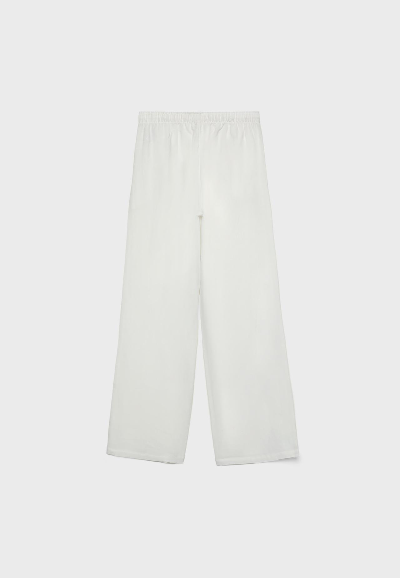 Linen-effect drawstring trousers — White