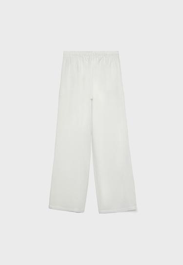 Linen-effect drawstring trousers — White 8