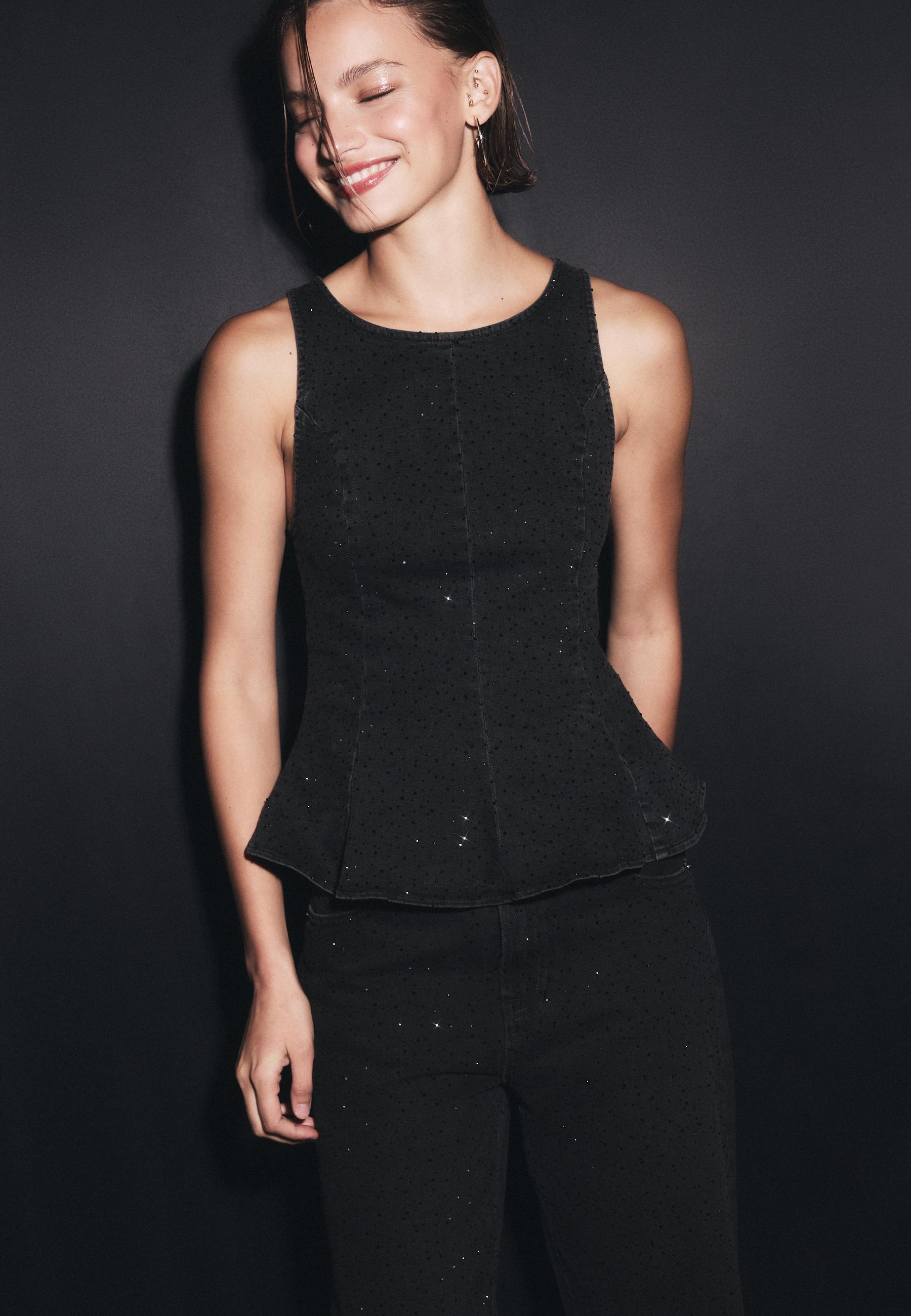 Parlak denim peplum top