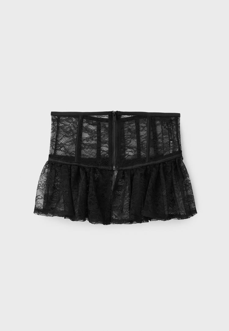 Stradivarius Curea Tip Corset Cu Dantelă Negru S