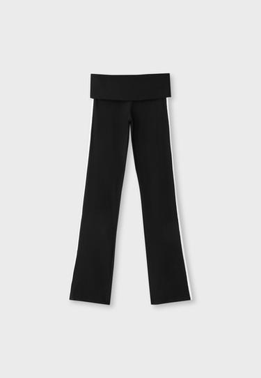 Fold-over waist bell bottom leggings — Ecru 7