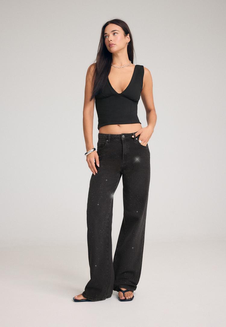 Stradivarius Straight Fit Jeans Med Glimmer 0-708 36
