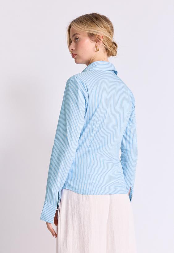 Stradivarius Basic Striped Fitted Shirt Sky Blue M