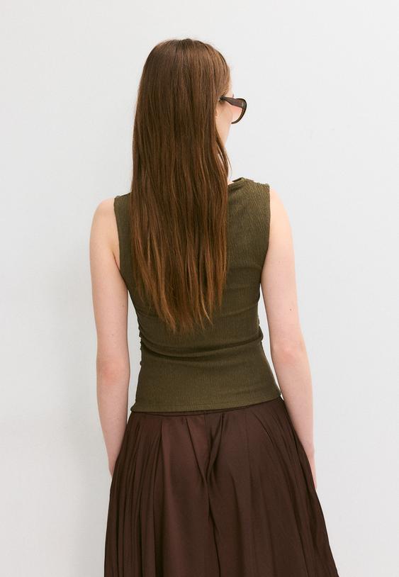 Stradivarius Gathered Texture T-Shirt Khaki Xl