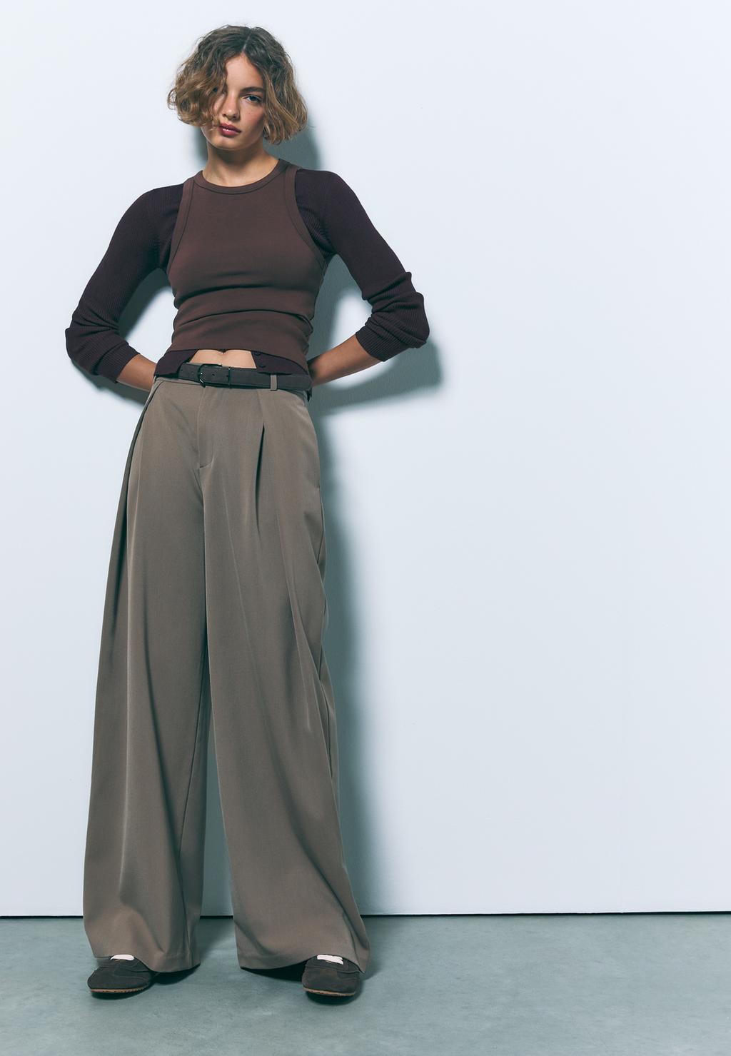 Pantaloni maxi pinces con cintura