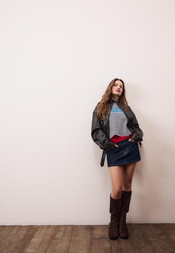 cazadora globo cinturon efecto piel