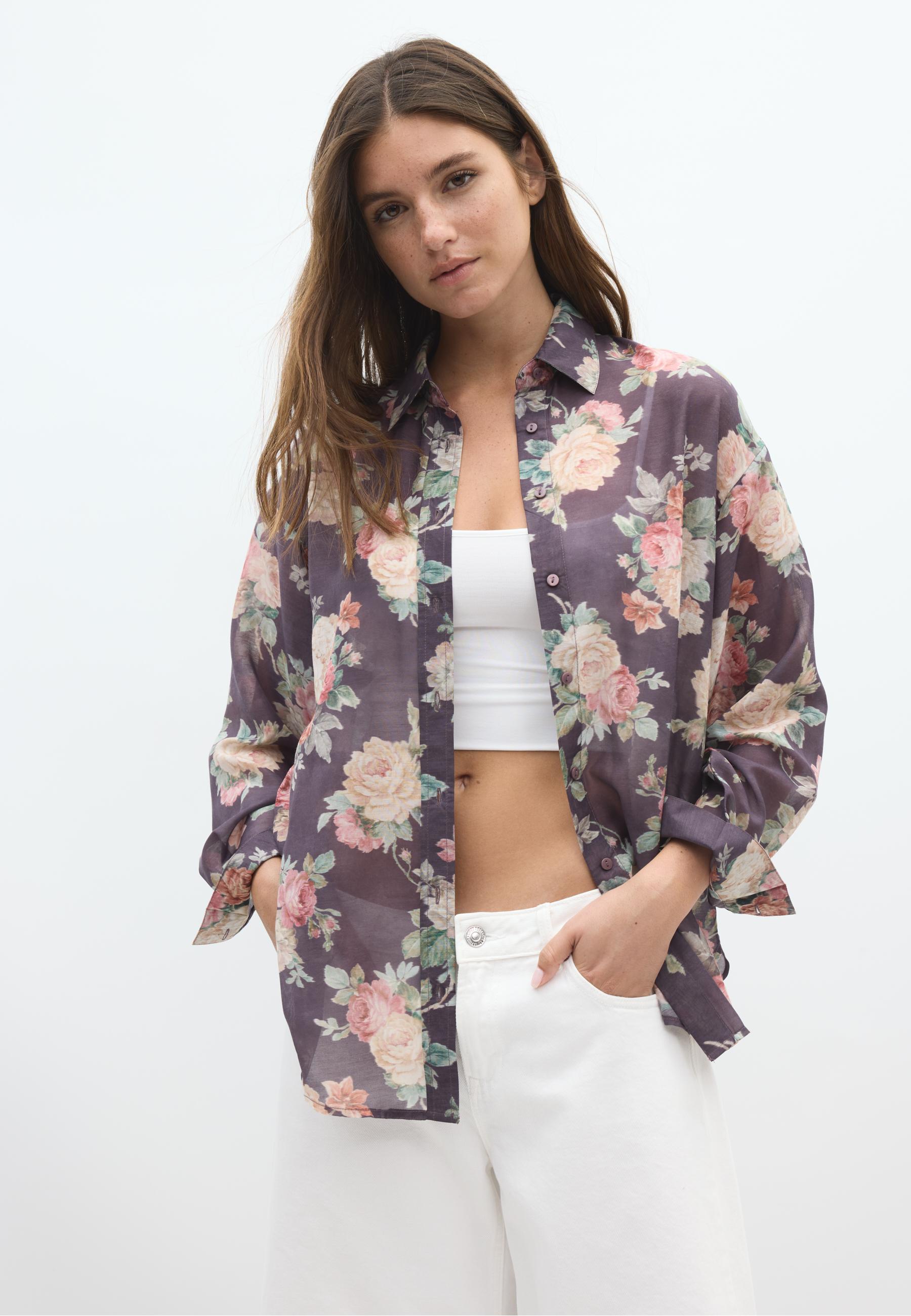 Floral print flowing shirt — Purple
