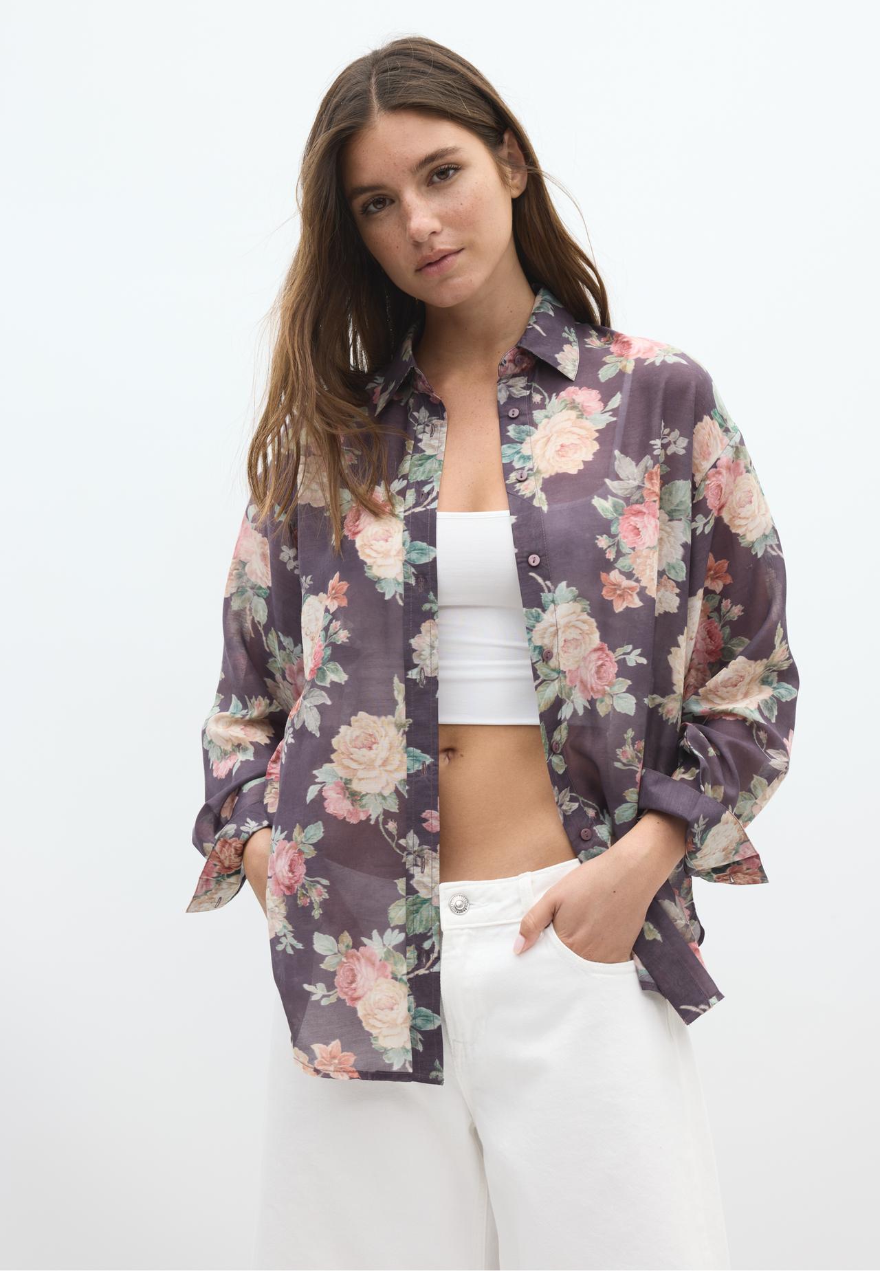 Floral print flowing shirt — Purple