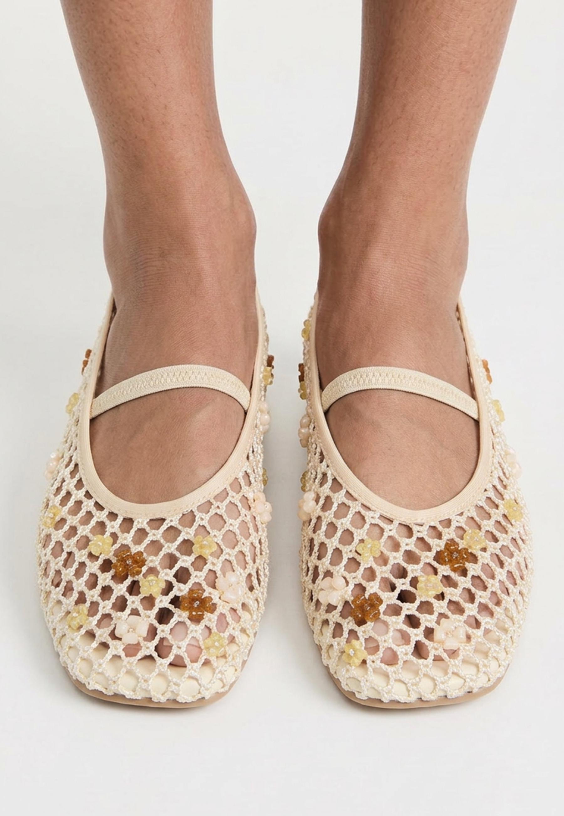 Mesh flat shoes with charms — ECRU
