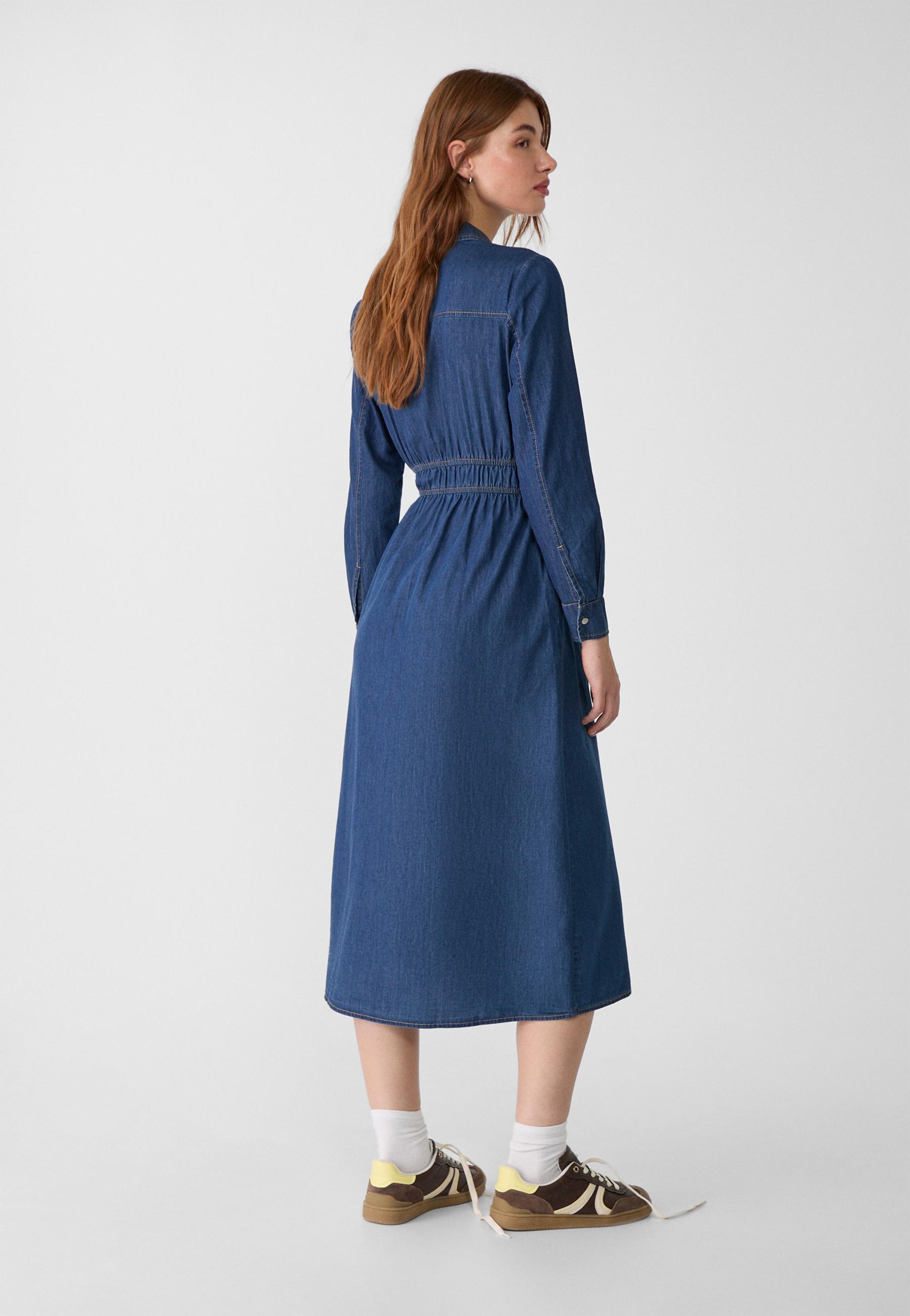 Denim midi shirt dress Women s fashion Stradivarius Canada