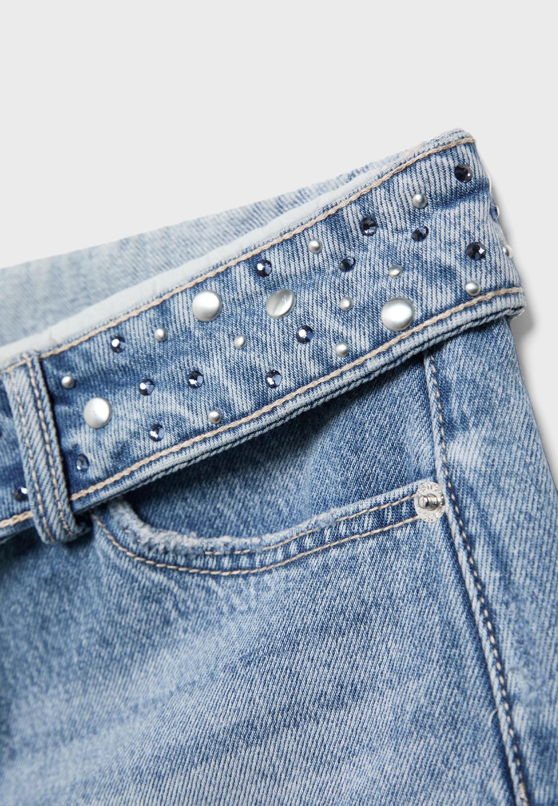 Turn-up waist denim shorts — OVERDYED BLUE DENIM