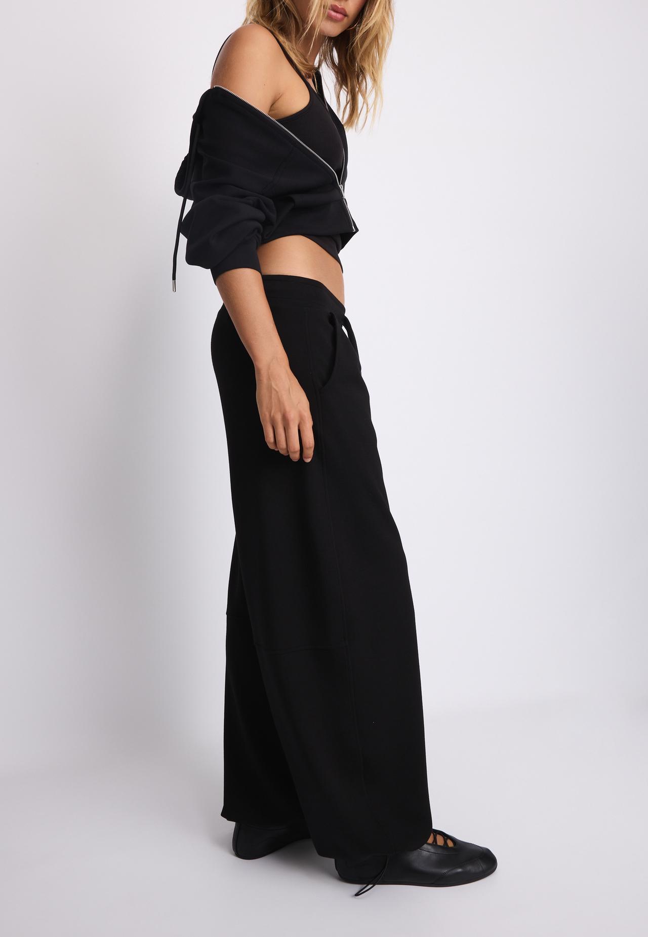 Soft-touch barrel jogger trousers with stoppers — Black