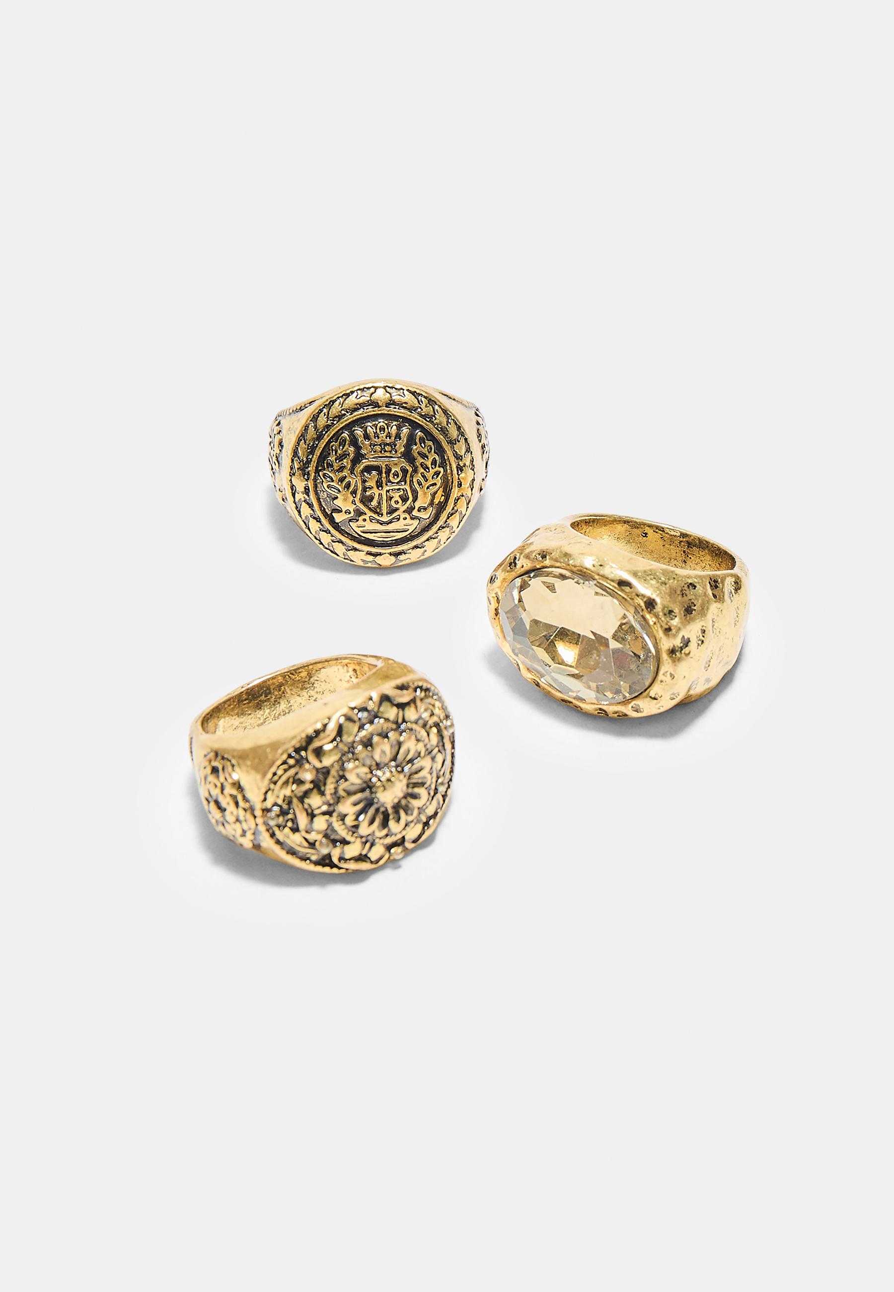 Set of 3 engraved rings — Gold