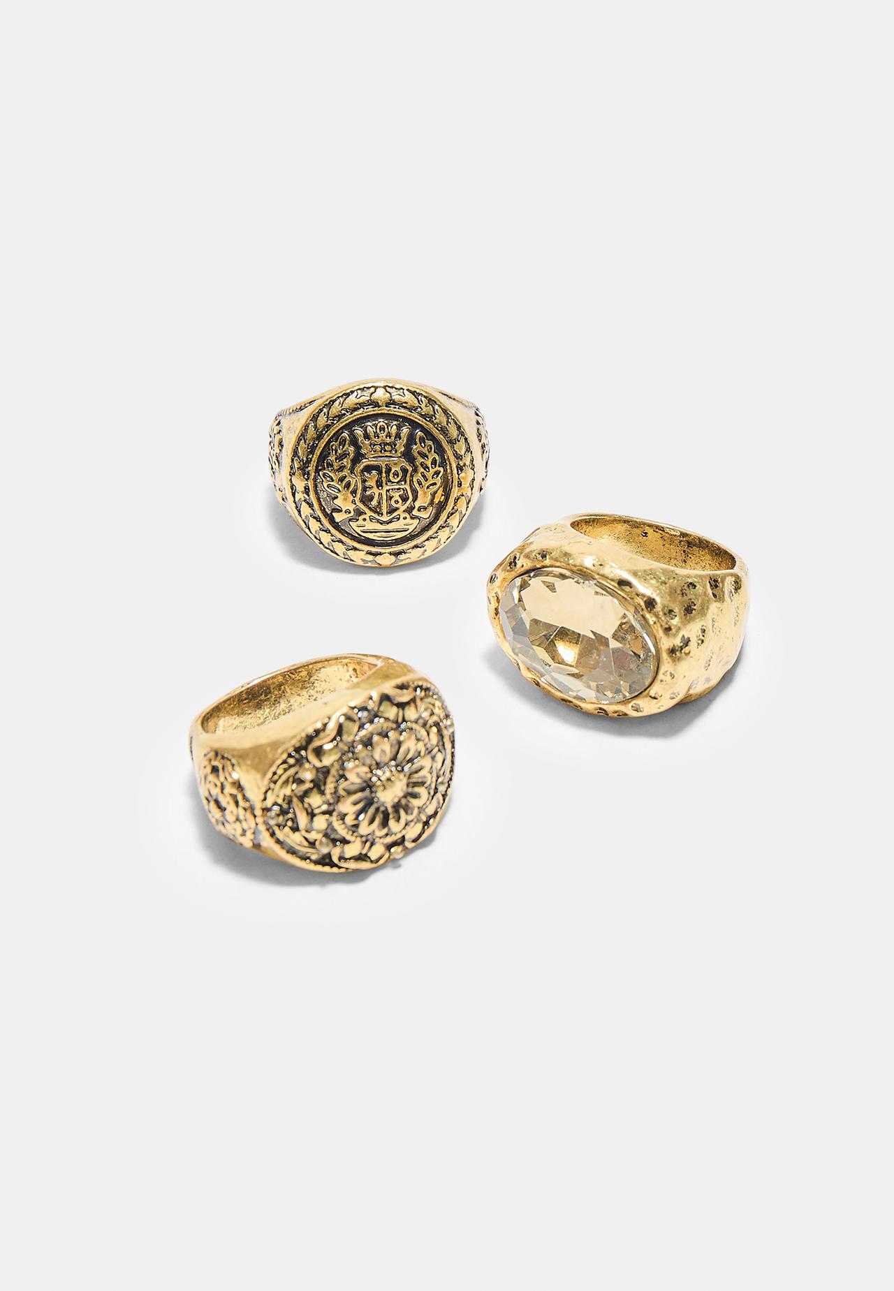 Set of 3 engraved rings — Gold