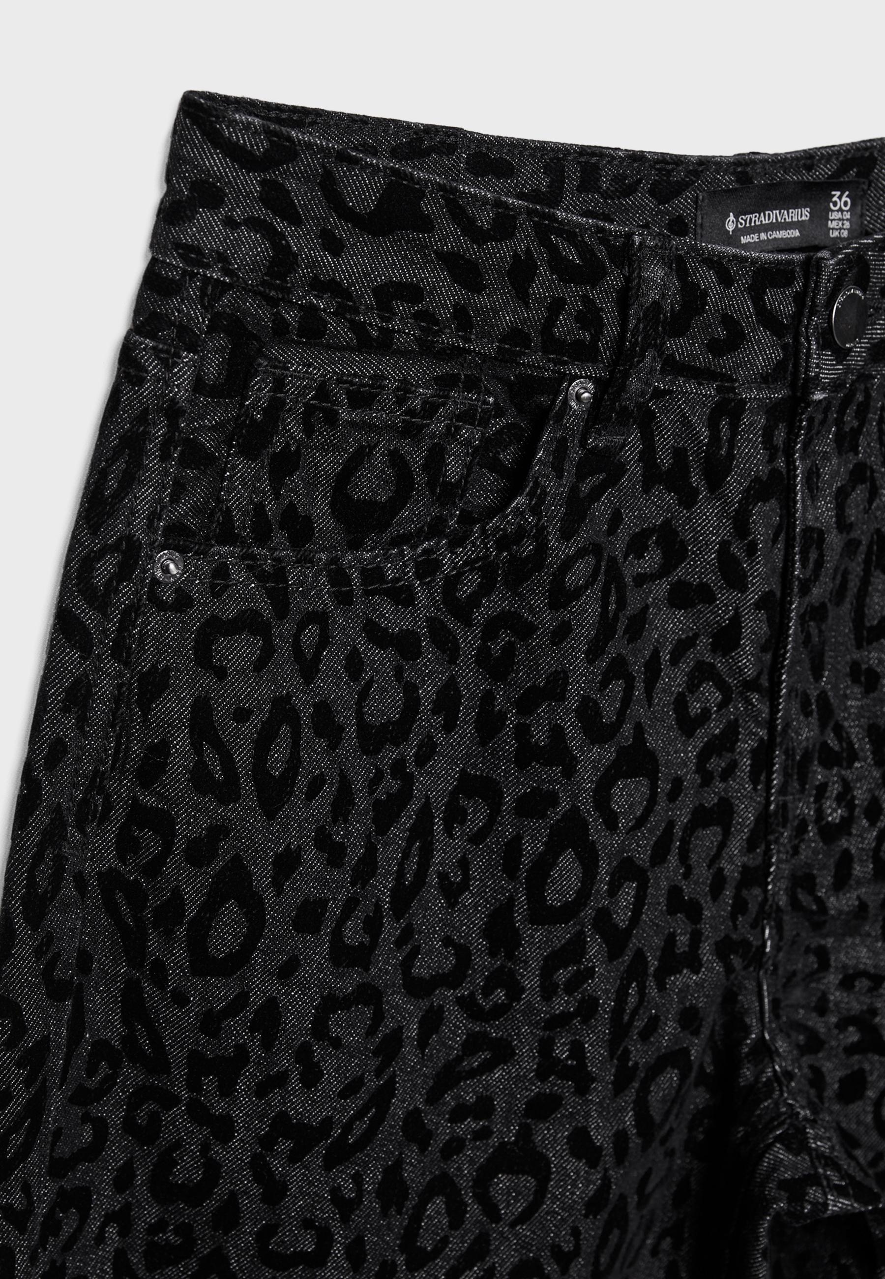 Flocked leopard print jeans — BLACK DENIM WASHED EFFECT