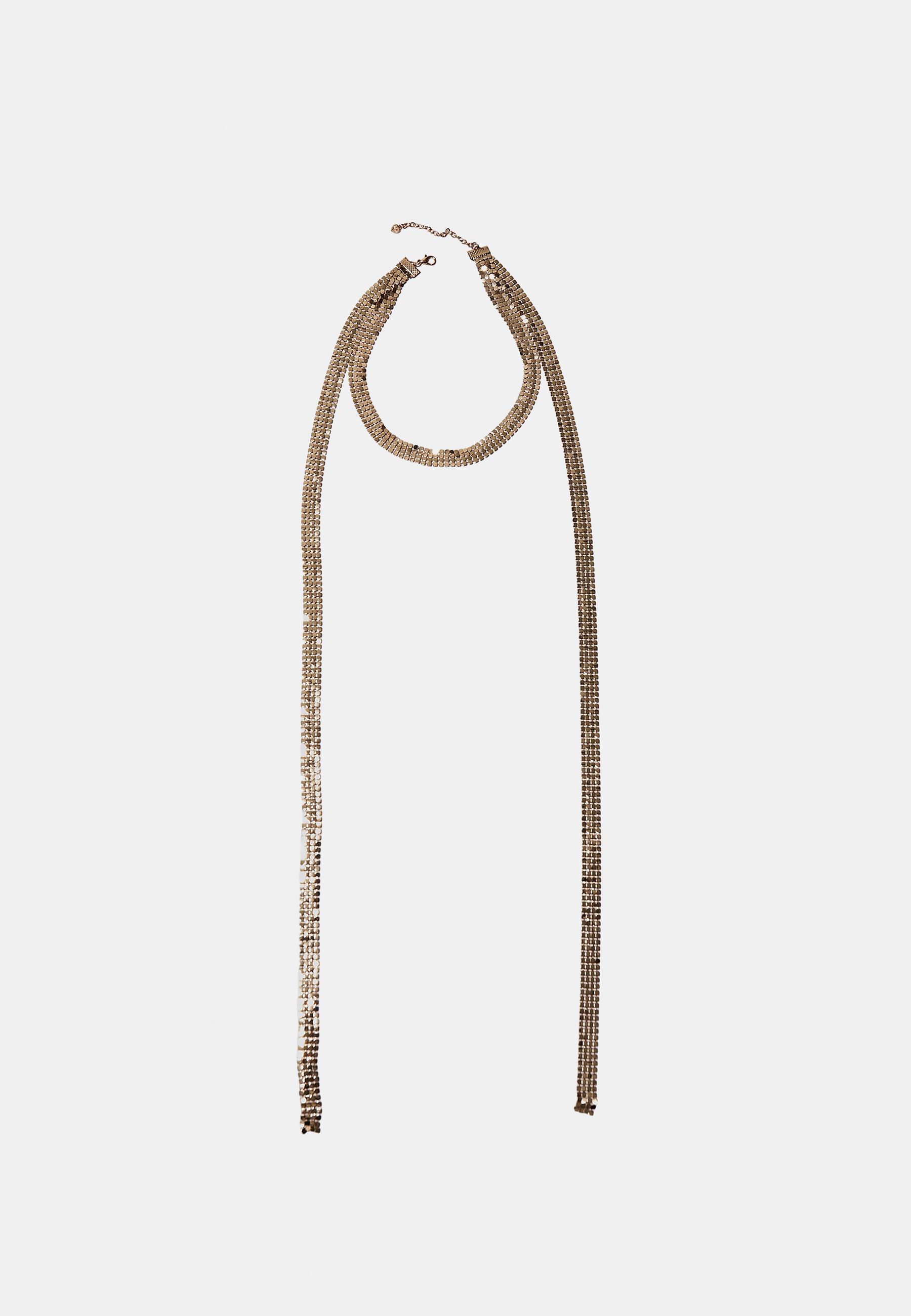 Long mesh lariat necklace — Gold