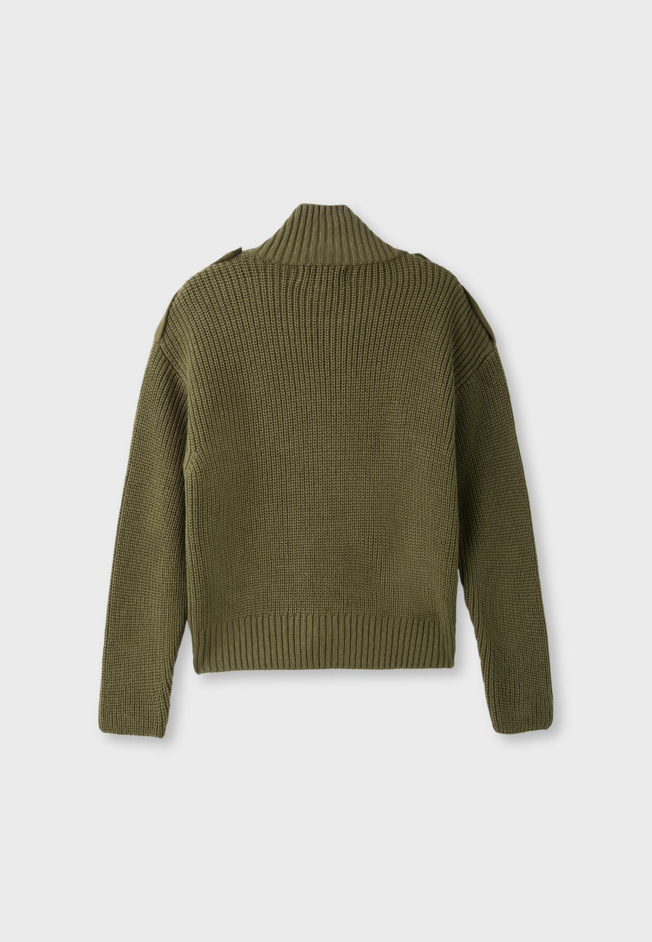 High neck button-up knit cardigan — Khaki
