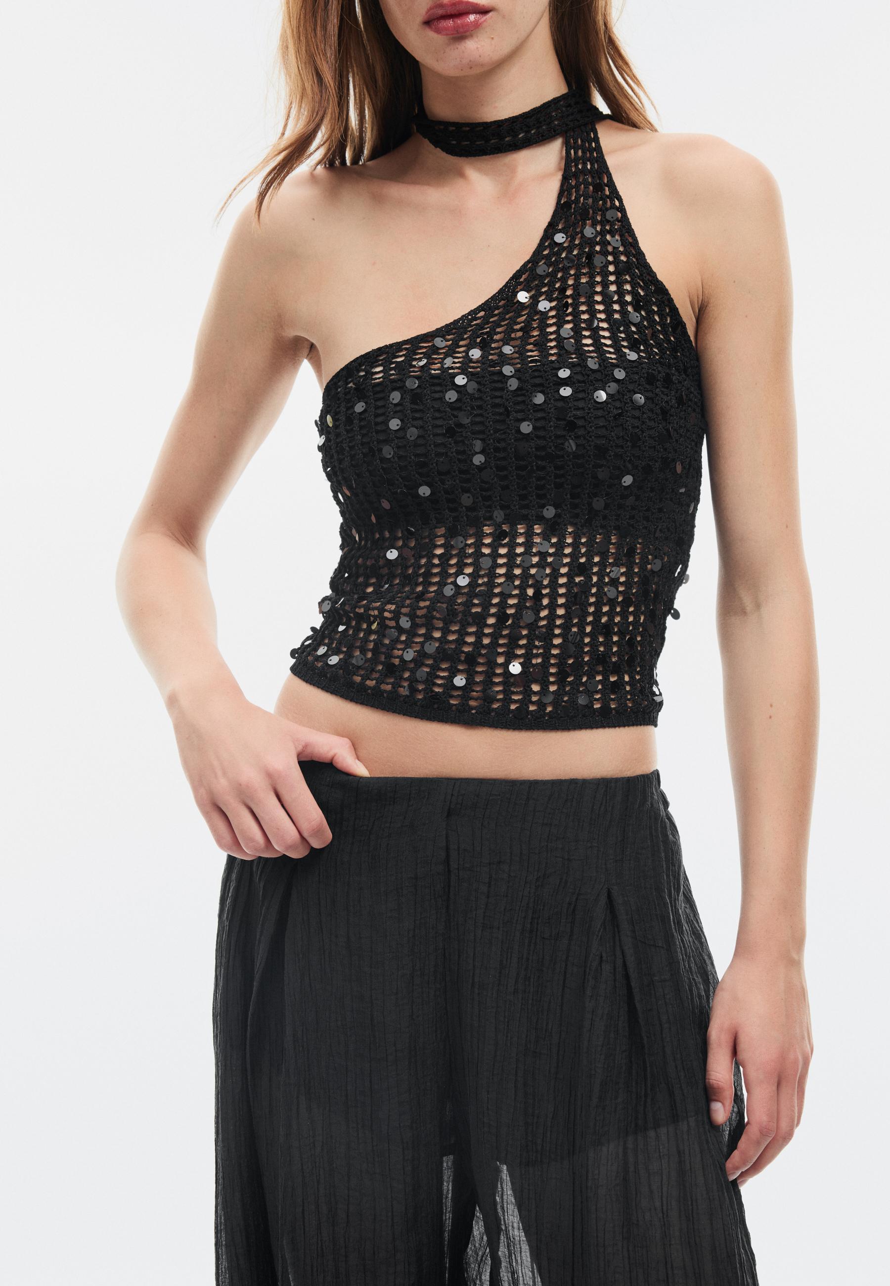 Textured sarouel trousers — Black