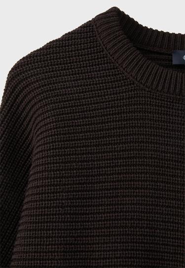 Mixed-fabric batwing sleeve knit jumper — Brown 9