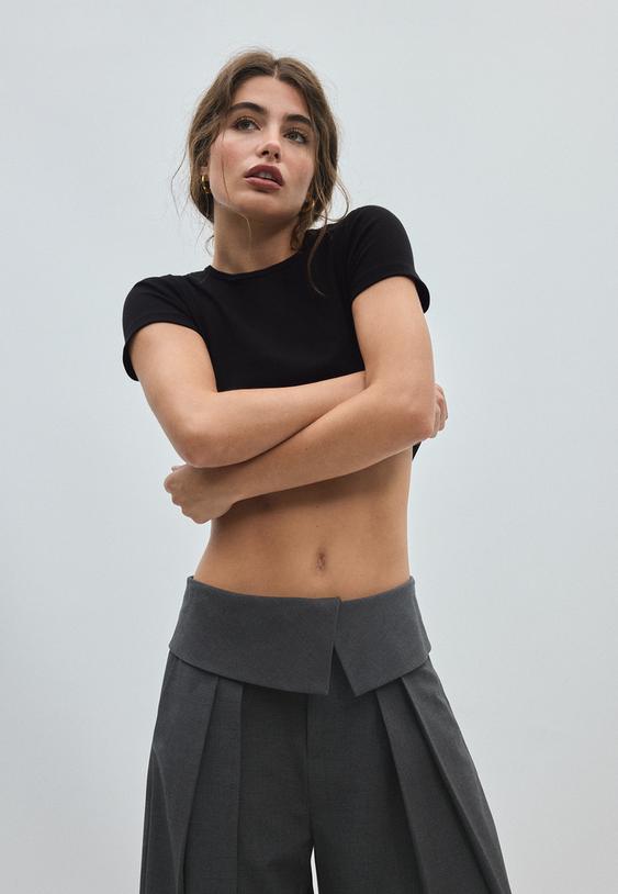 pantaloni wide leg con vita risvoltata l04615152