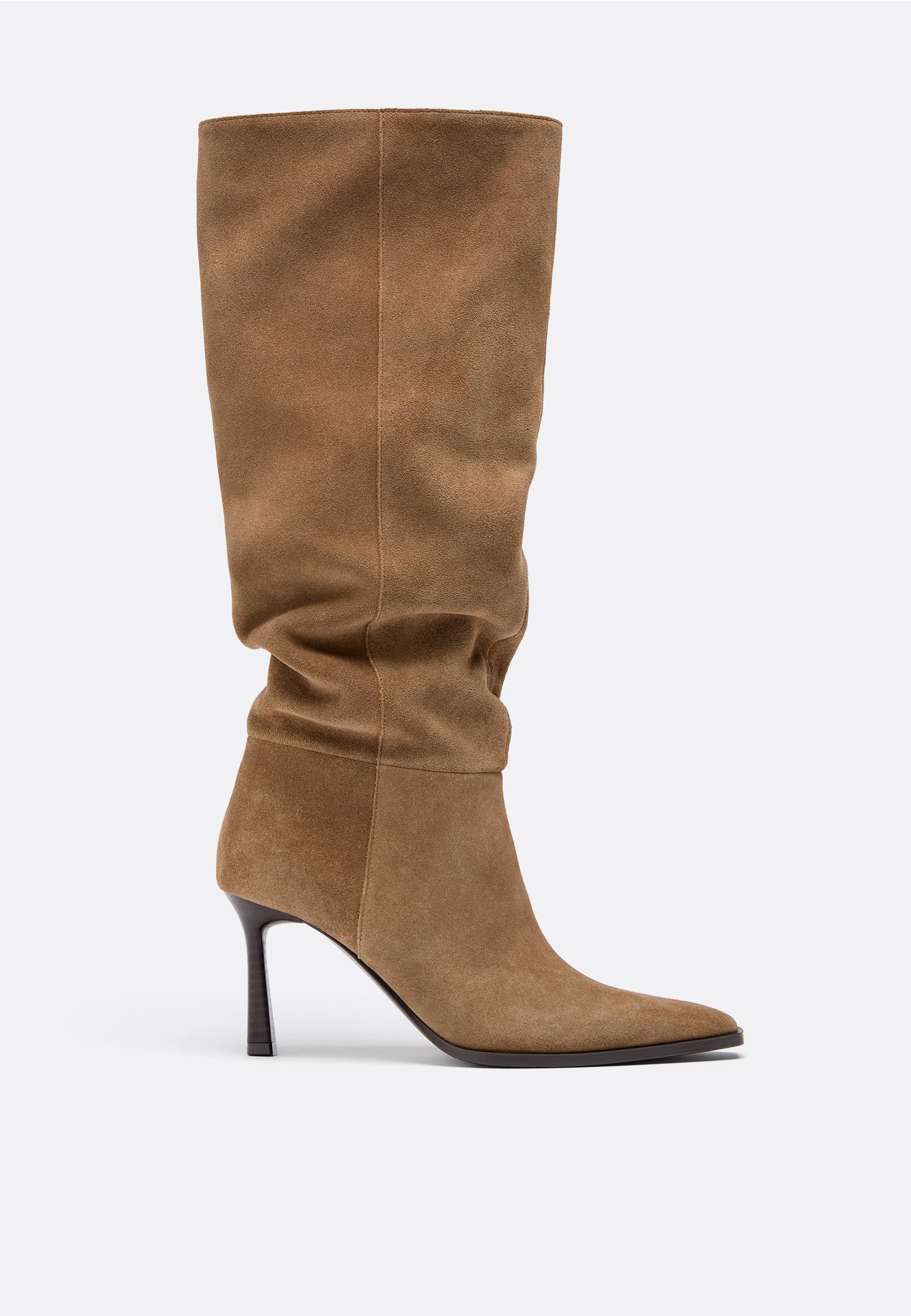 slouchy kesim deri yüksek çizmeler - Görsel 4