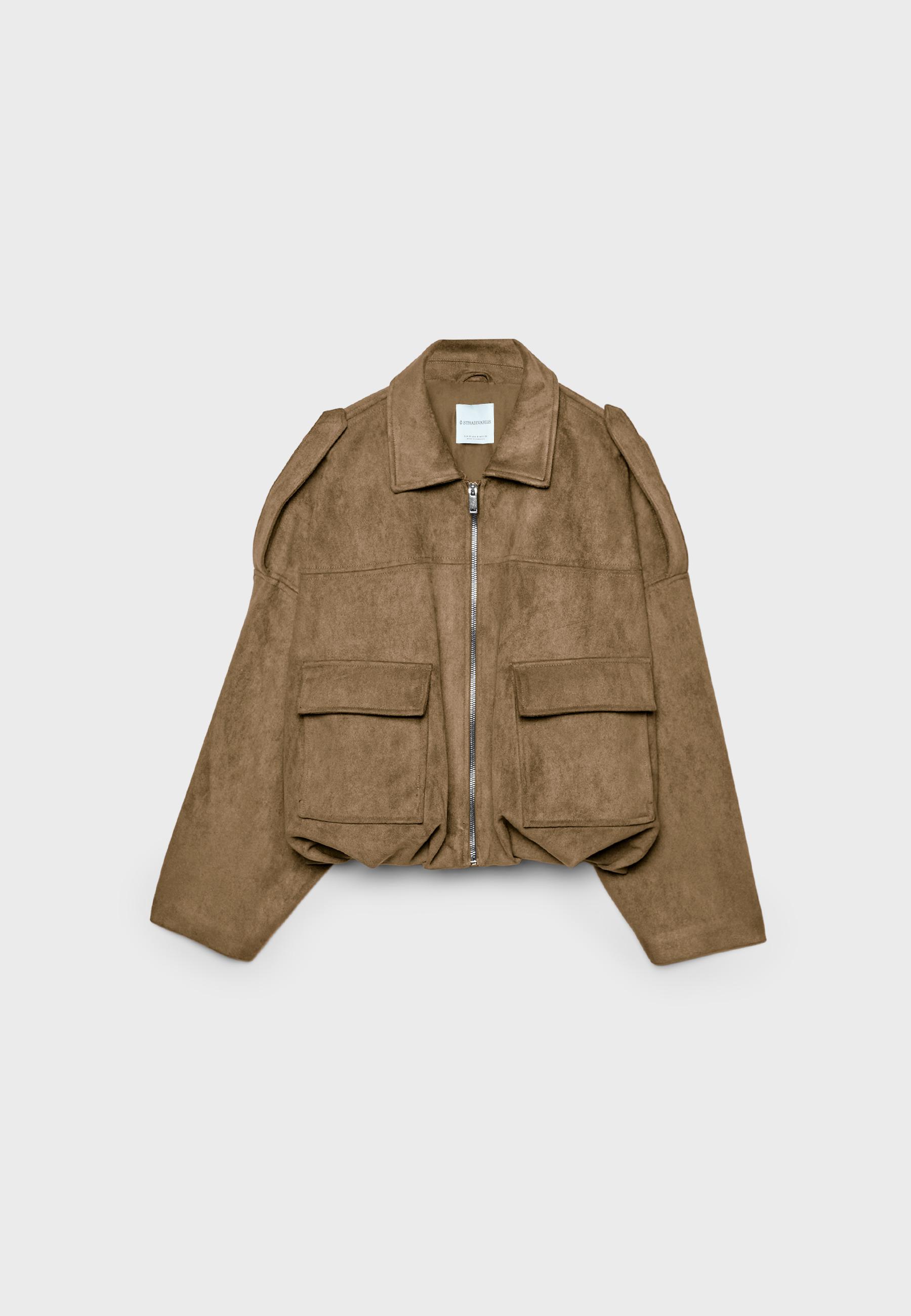 Faux suede bomber jacket — Stone