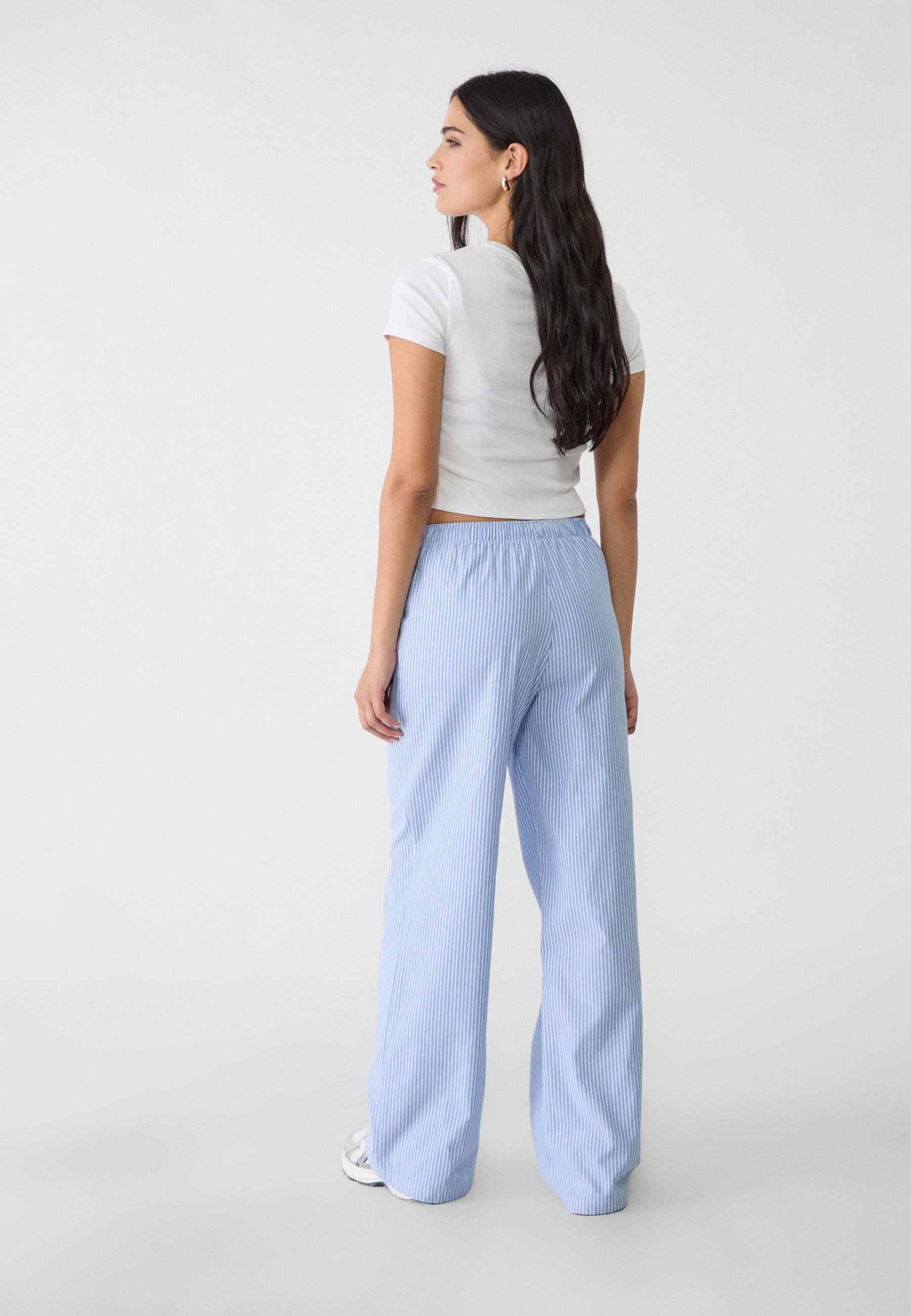 Flowing striped poplin trousers