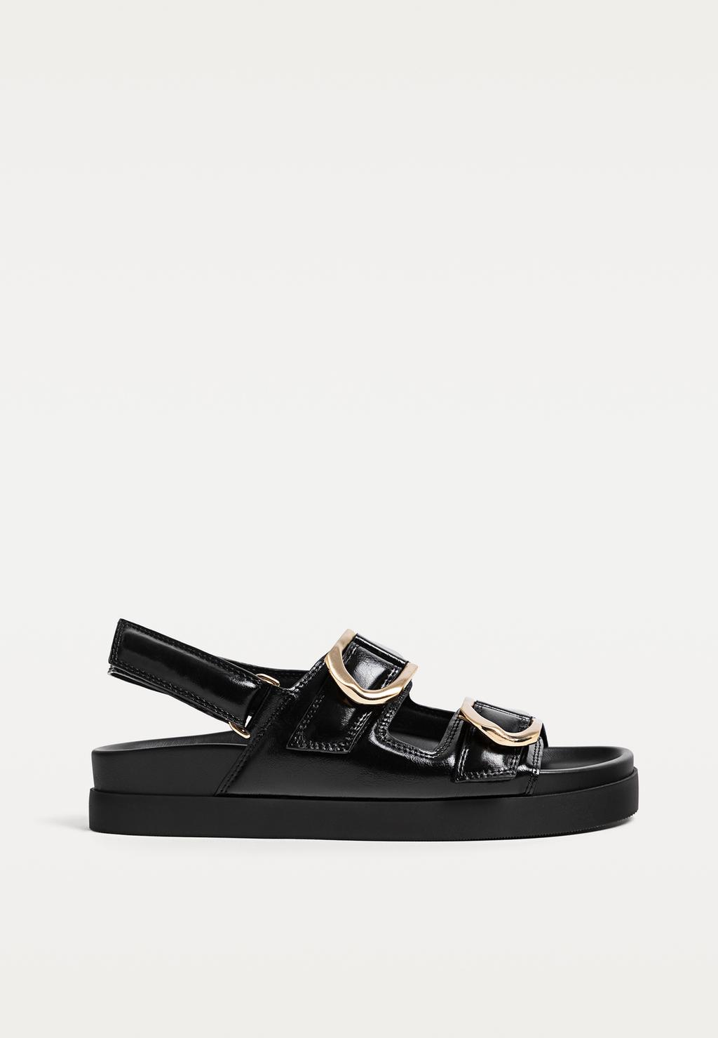 Flat slider sandals with buckles