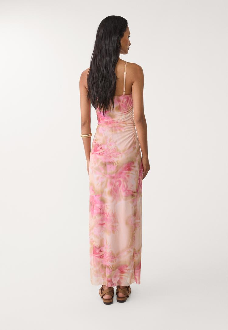 printed tulle midi dress