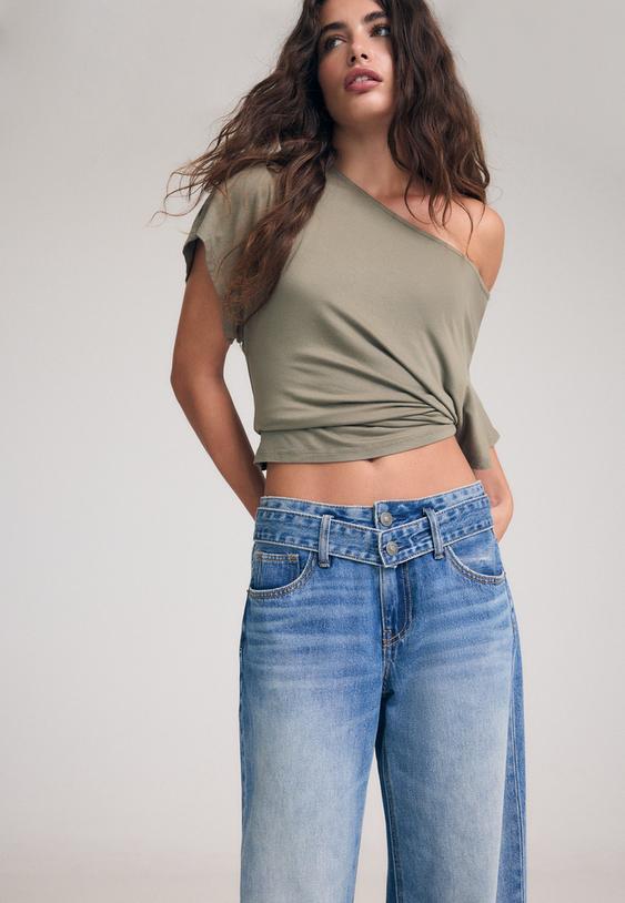 wideleg jeans met dubbele tailleband