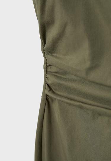 Bengaline midi dress with square neckline — Khaki 9