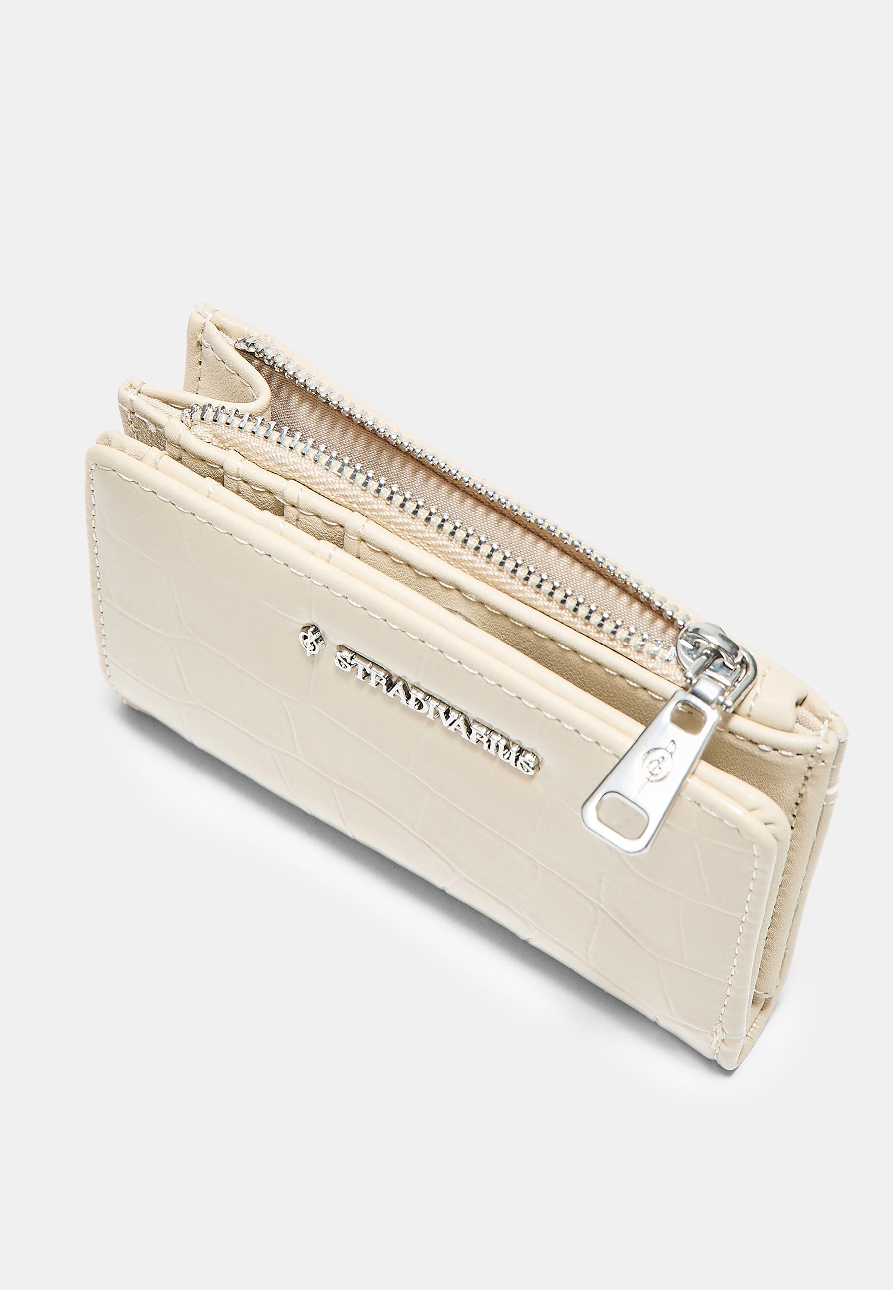 Mock croc card holder purse — Ecru