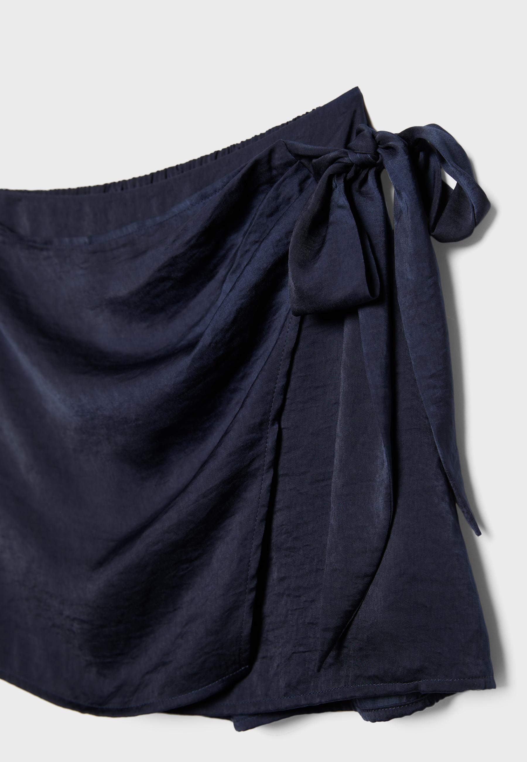 Sateen pareo mini skirt — Navy blue