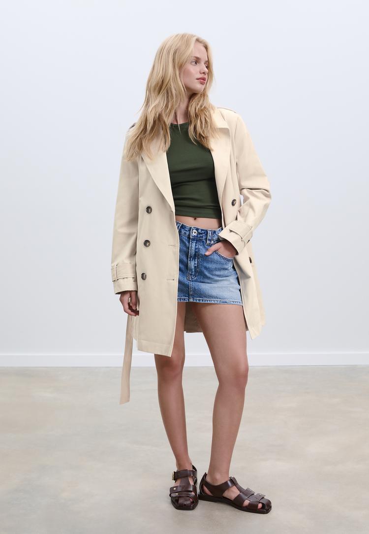 kemerli basic regular fit trenckot