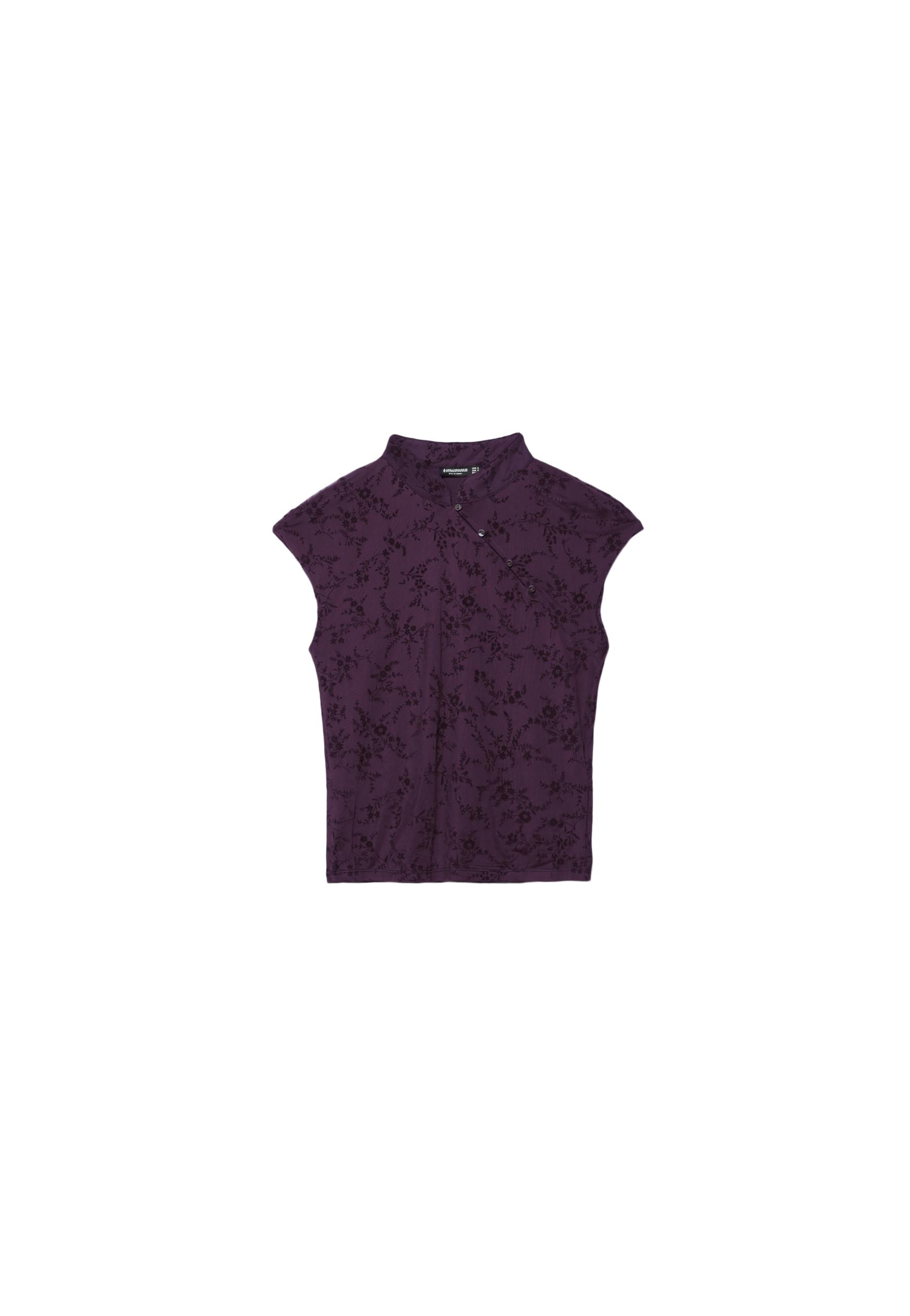 Flocked stand collar T-shirt — Purple