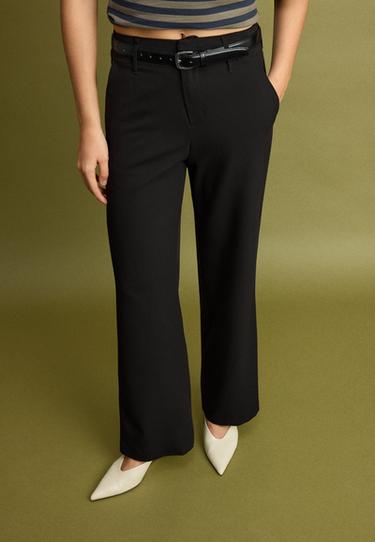 Flowing straight smart trousers with belt — Black 3