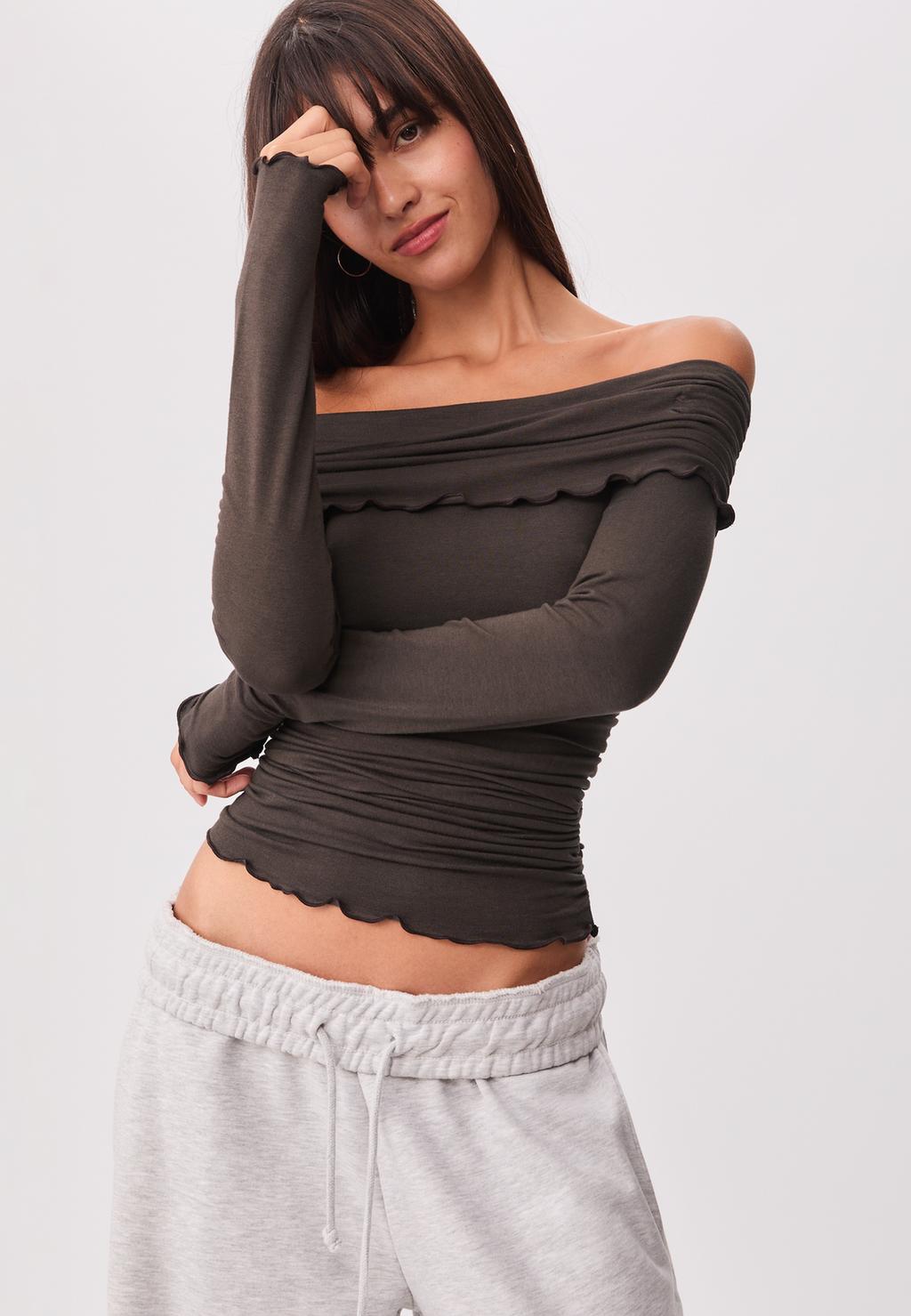 Gathered Off-the-Shoulder T-Shirt