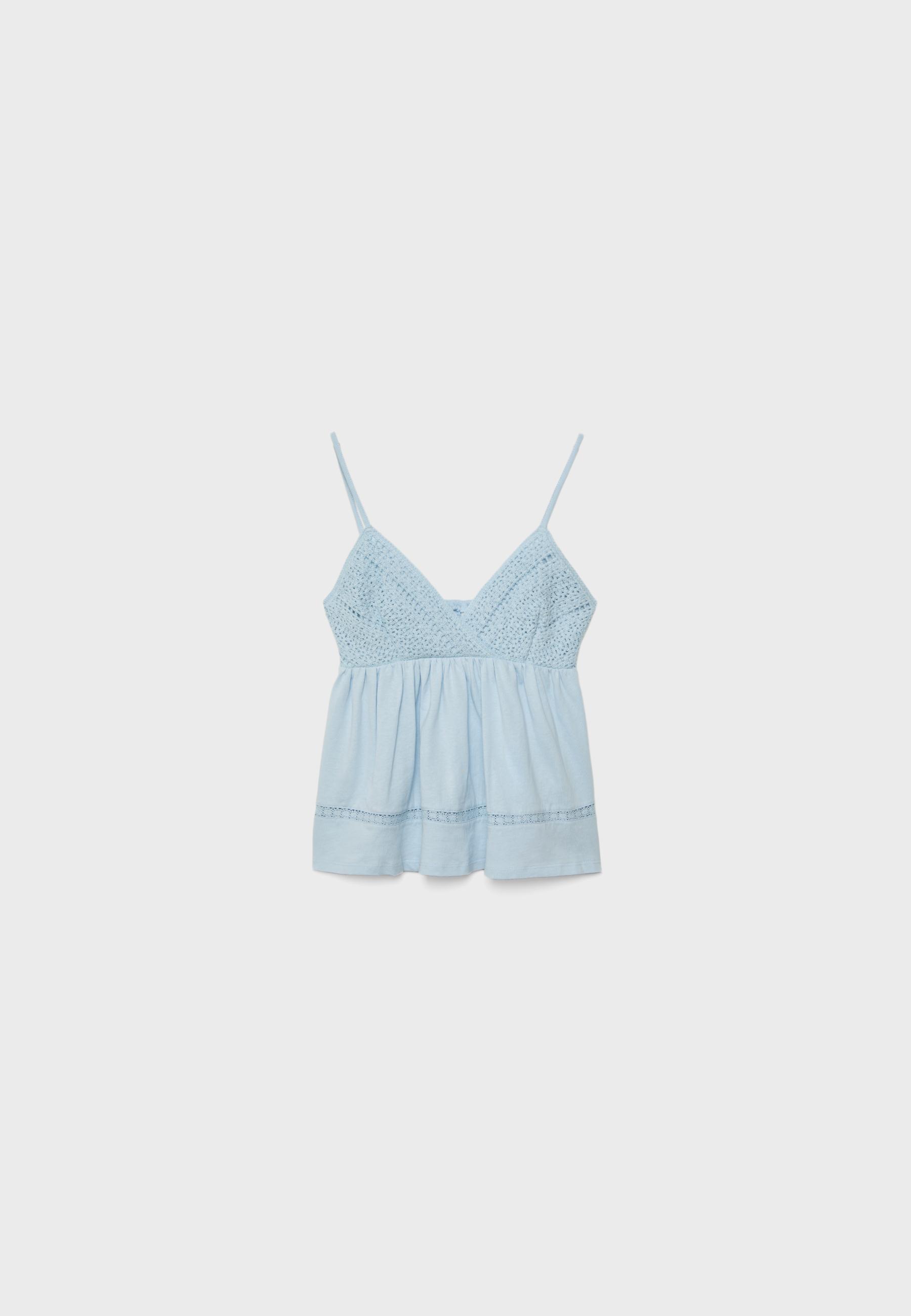Crochet strappy top — Sky blue