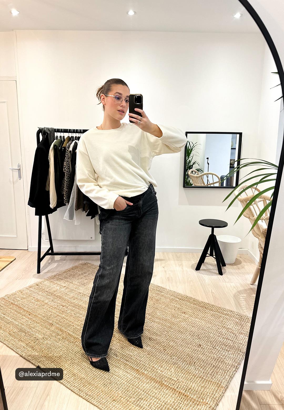Bi-material knit T-shirt — Ecru