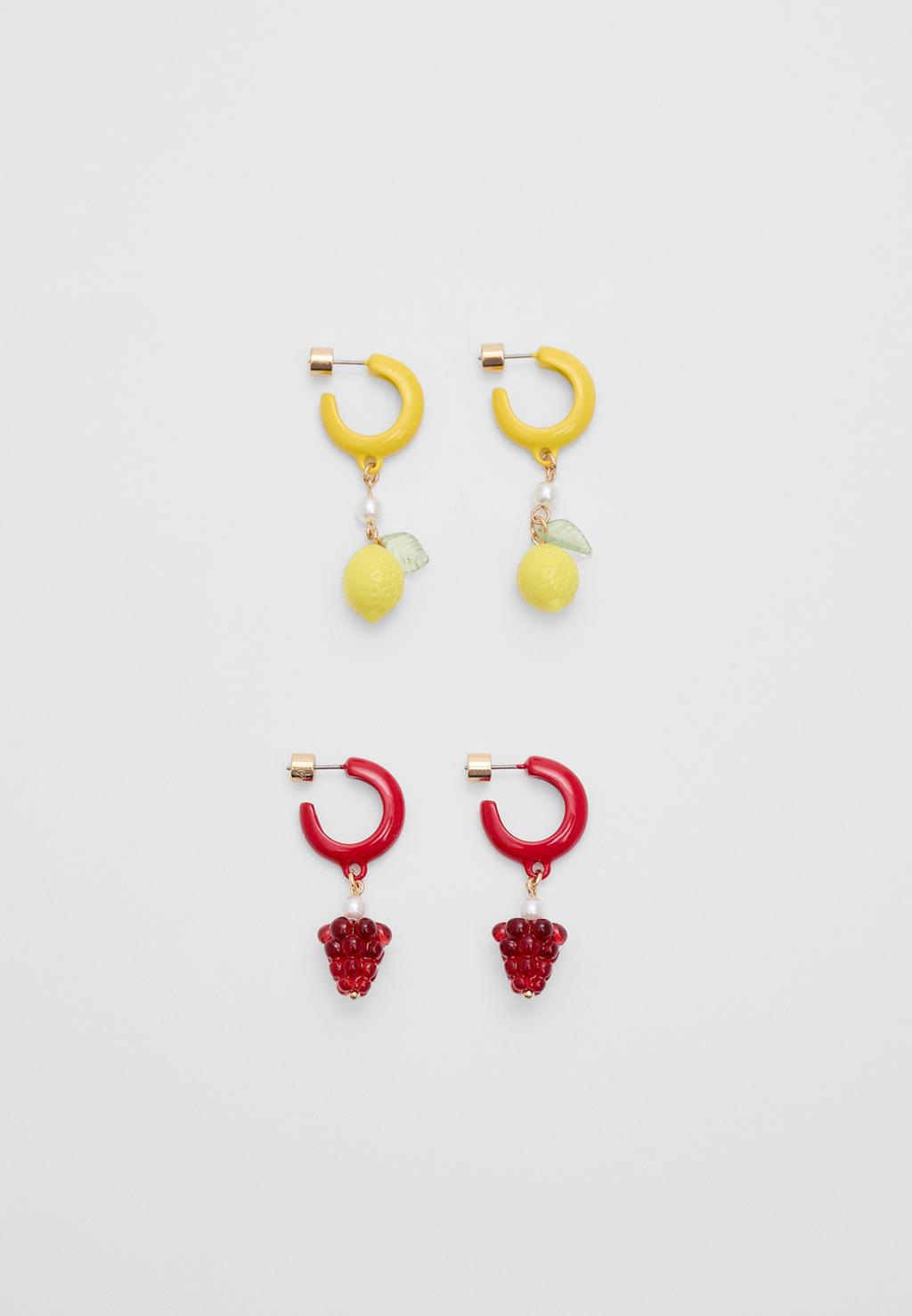 Lot de 2 paires de boucles d’oreilles framboise et citron