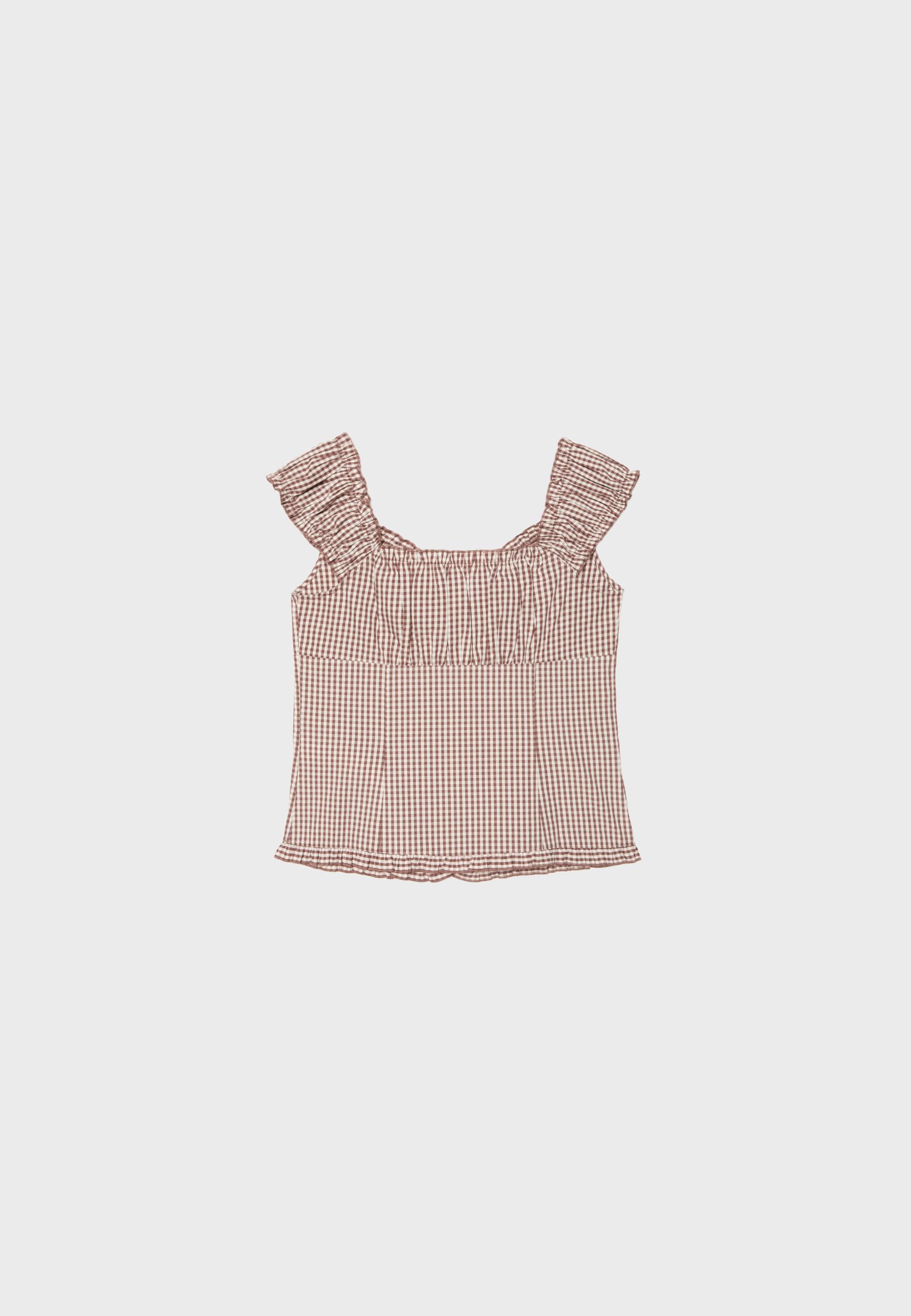 Heart neckline top with buttons — Brown