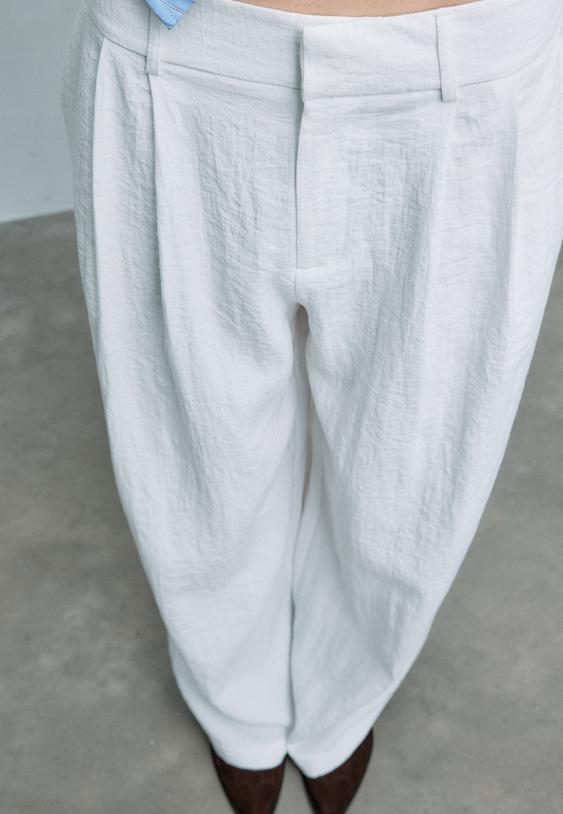 ayarlanabilir dugmeli keten karısımlı bol paca pantolon