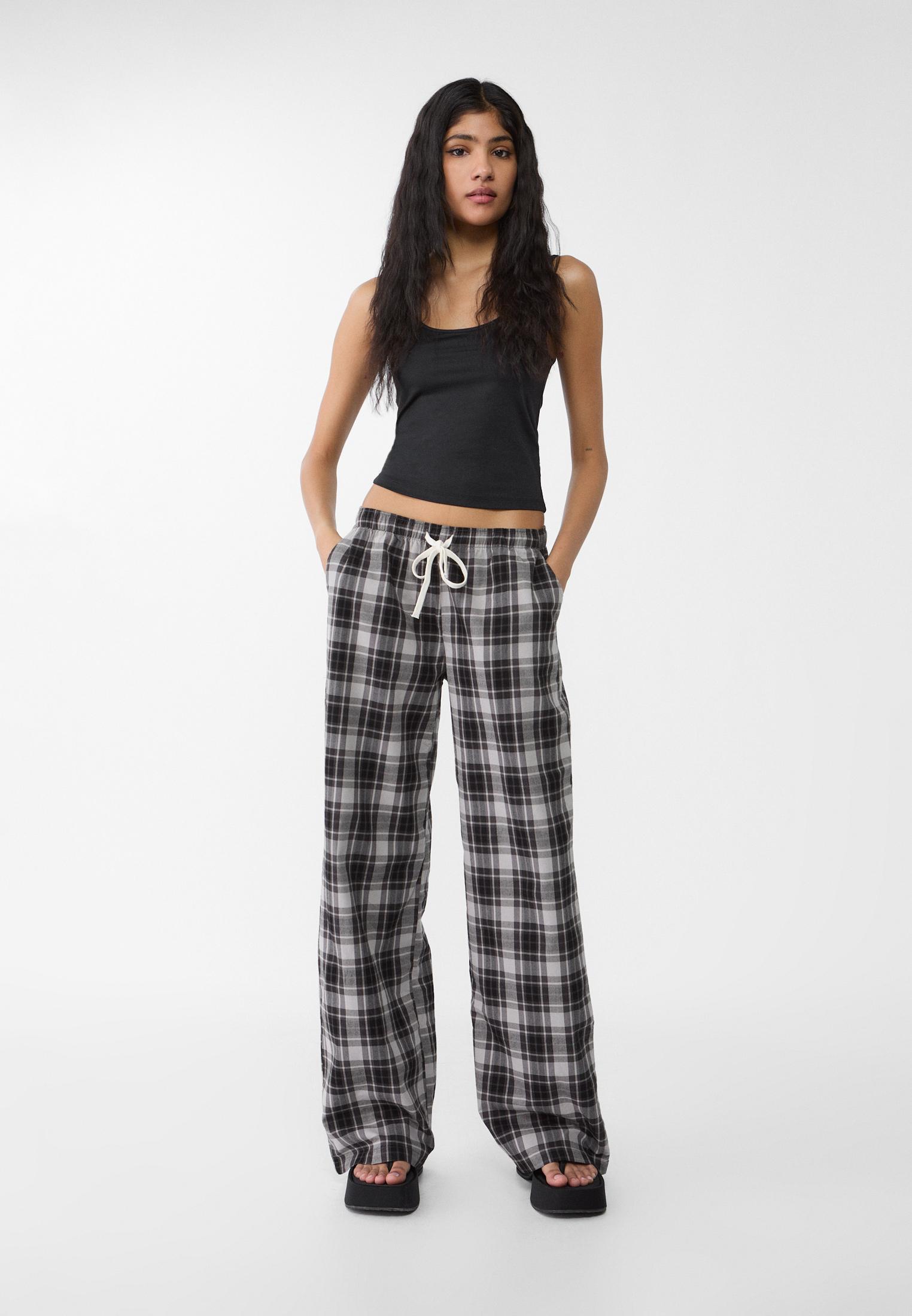 Black and white shops tartan trousers womens