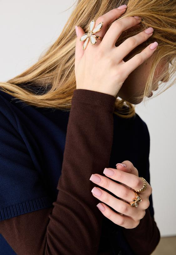 set 3 anillos flor efecto cristal