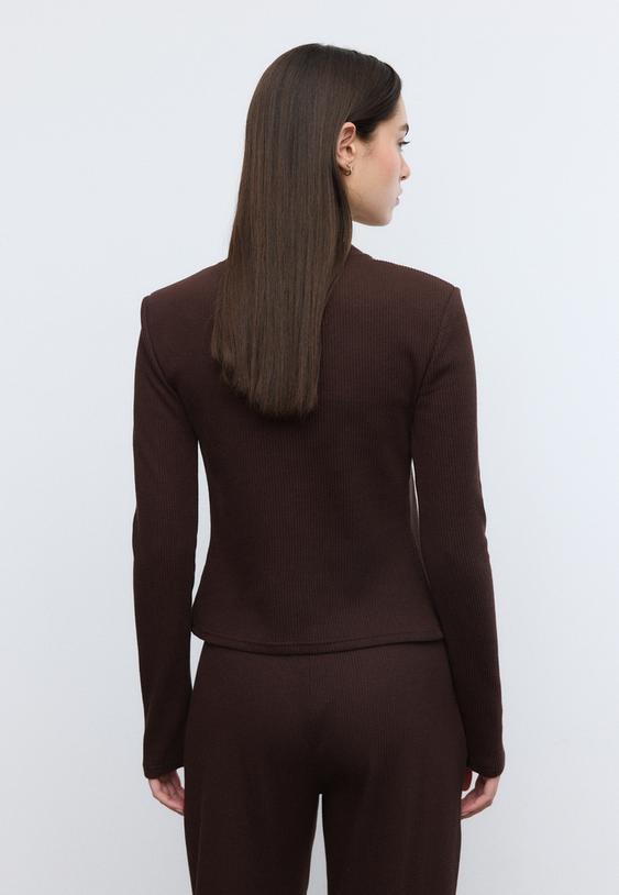 Stradivarius Knitted Jacket With Padded Shoulders Brown S