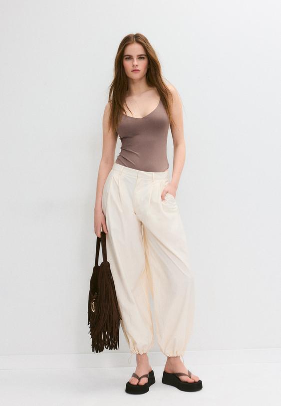 Stradivarius Strappy V-Neck Bodysuit Brown L