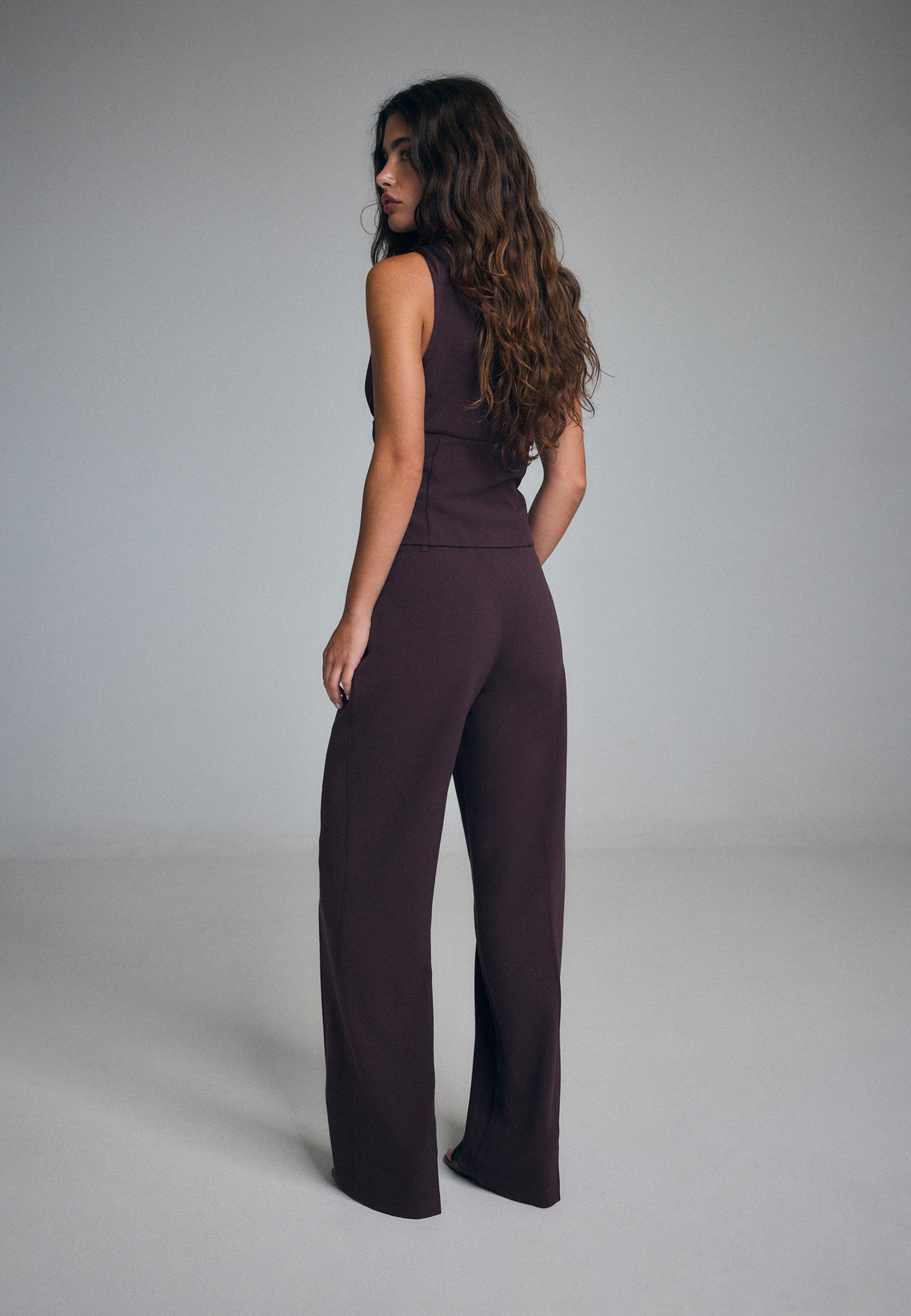 Slim Fit Straight Trousers — Dark purple