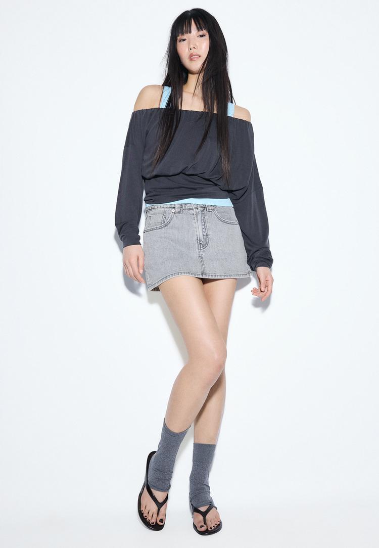 D62 Denim-Hosenrock PERLGRAUER DENIM-WASHED-LOOK 44
